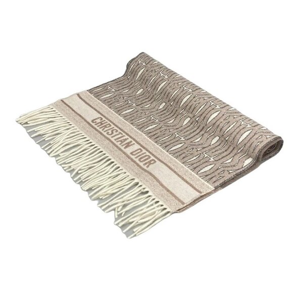 Auth DIOR/ChristianDior Miss Dior Allover shawl 45MID201I007 Beige Cream Scarf - Picture 1 of 7
